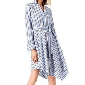 Inc Blue Striped V-Neck Shirt Dress size 10p